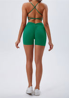 Ruched Crisscross Back Sports Bra - 
V-Waist Ruched Yoga Shorts