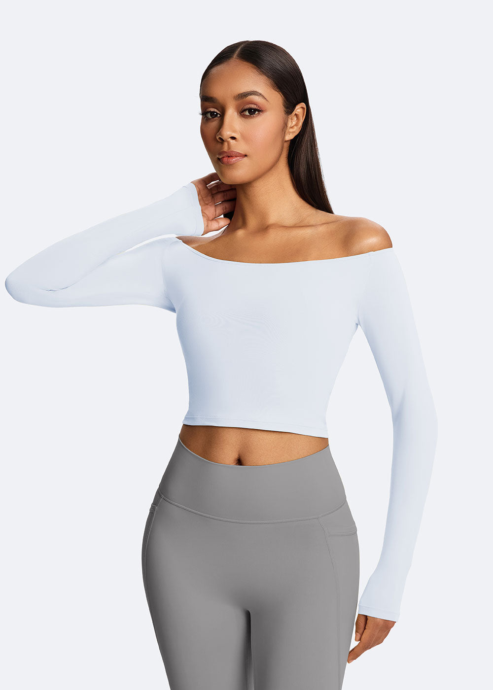 Off-Shoulder Cropped Long-Sleeve Top