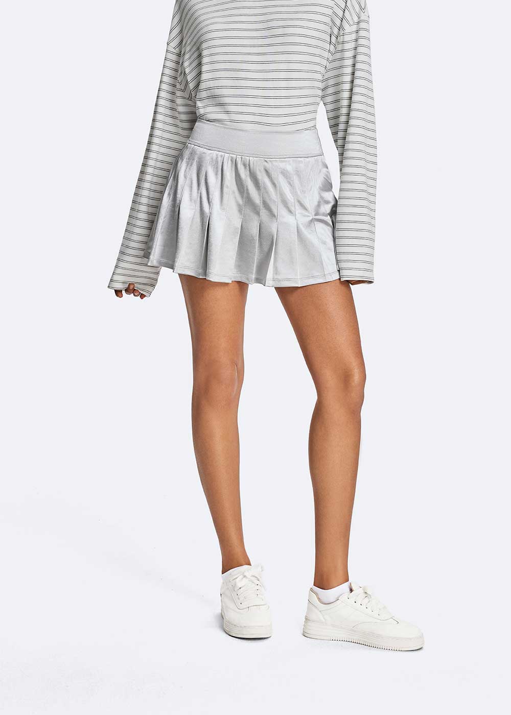 High Gloss Solid Press-Pleated Skort