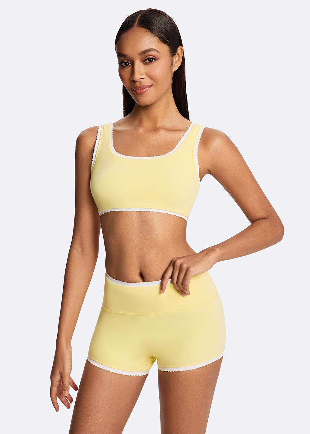 Women's Color-blocking Yellow Lace Bra Front Pose Close-up