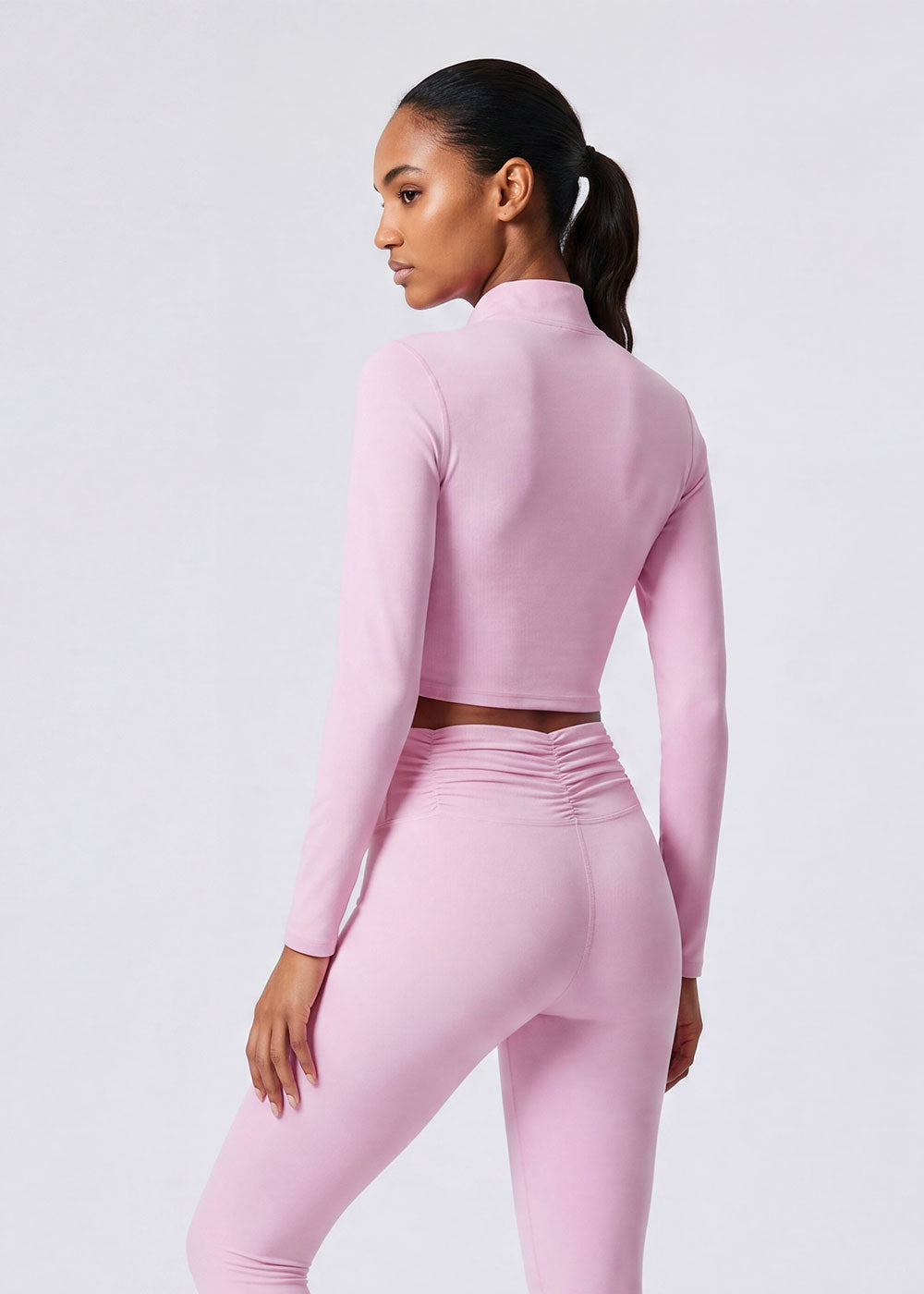 Curved Stand Collar Zip Up Cropped Athletic Jacket