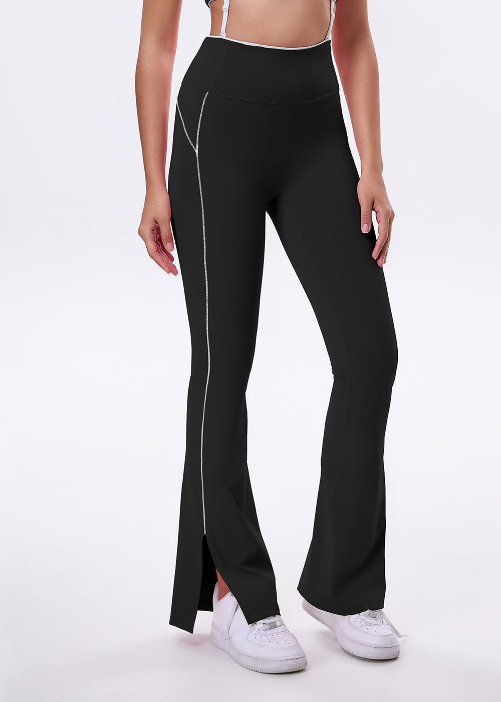 High-Waist Flared Leggings with Slit Hem