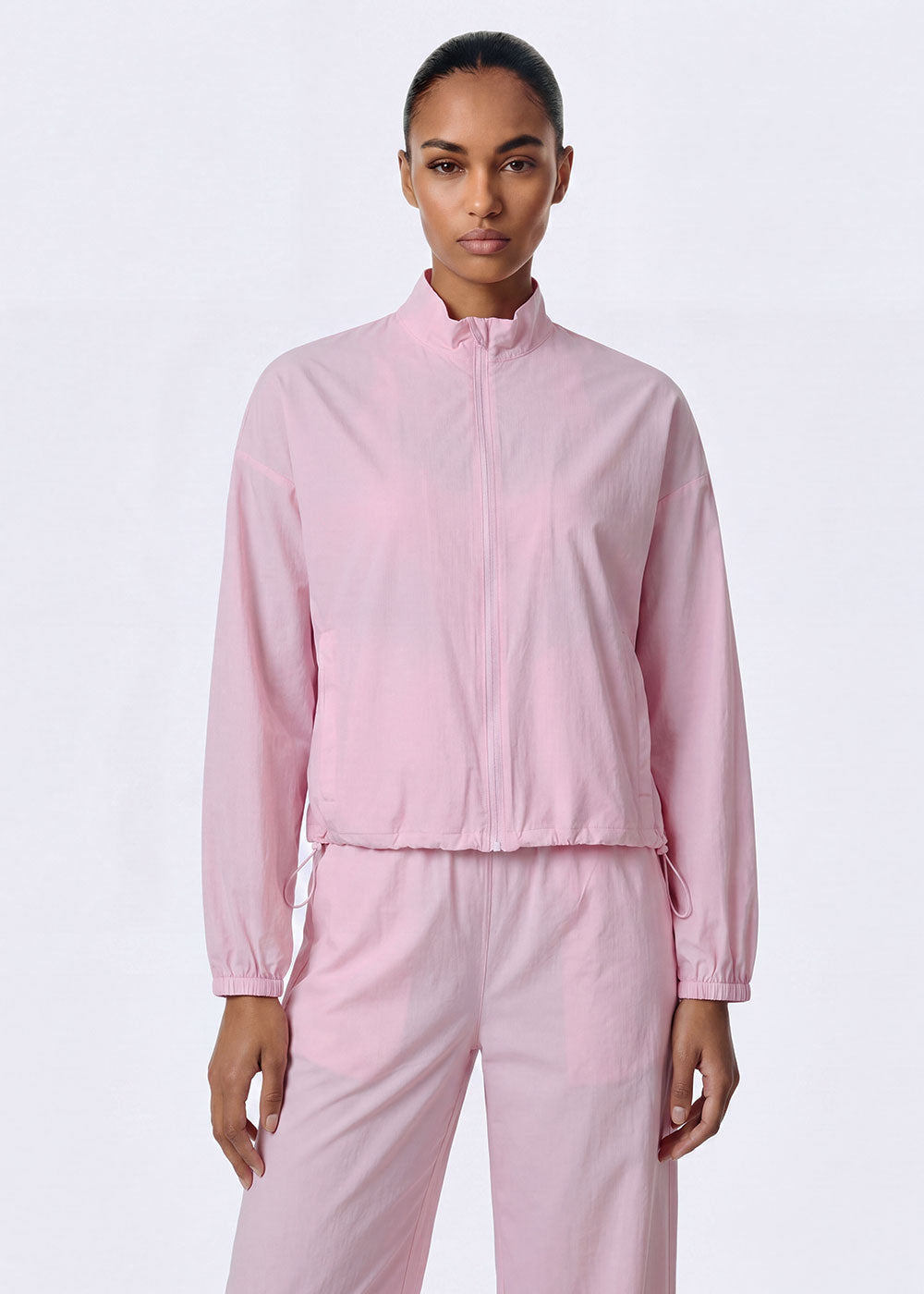Lightweight Woven Stand Collar Loose Zip Jacket