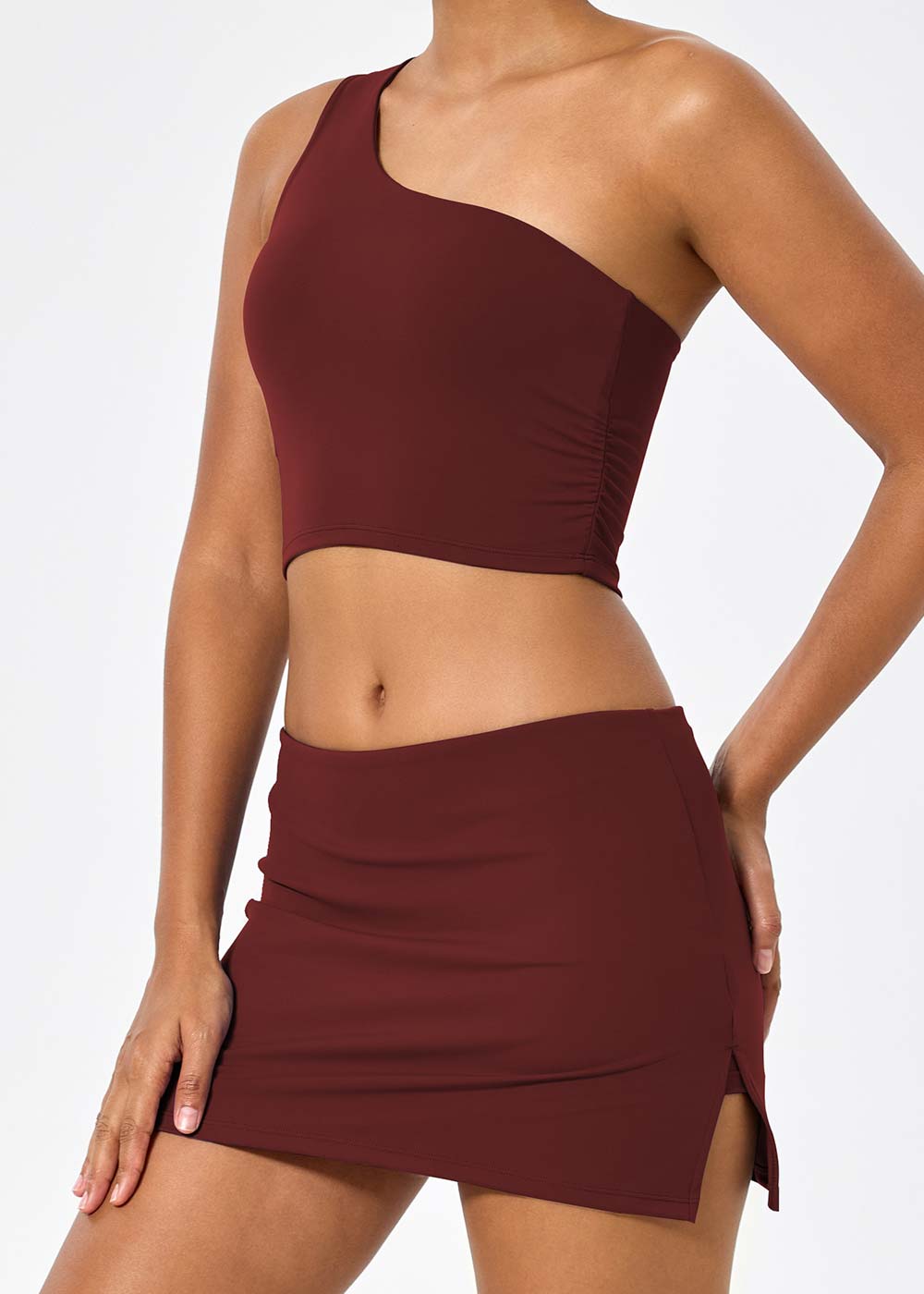 One-Shoulder Ruched Sports Crop Top