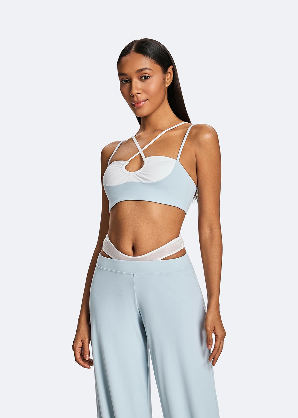 Pleated Color-blocking Bra Close-up on the right front side