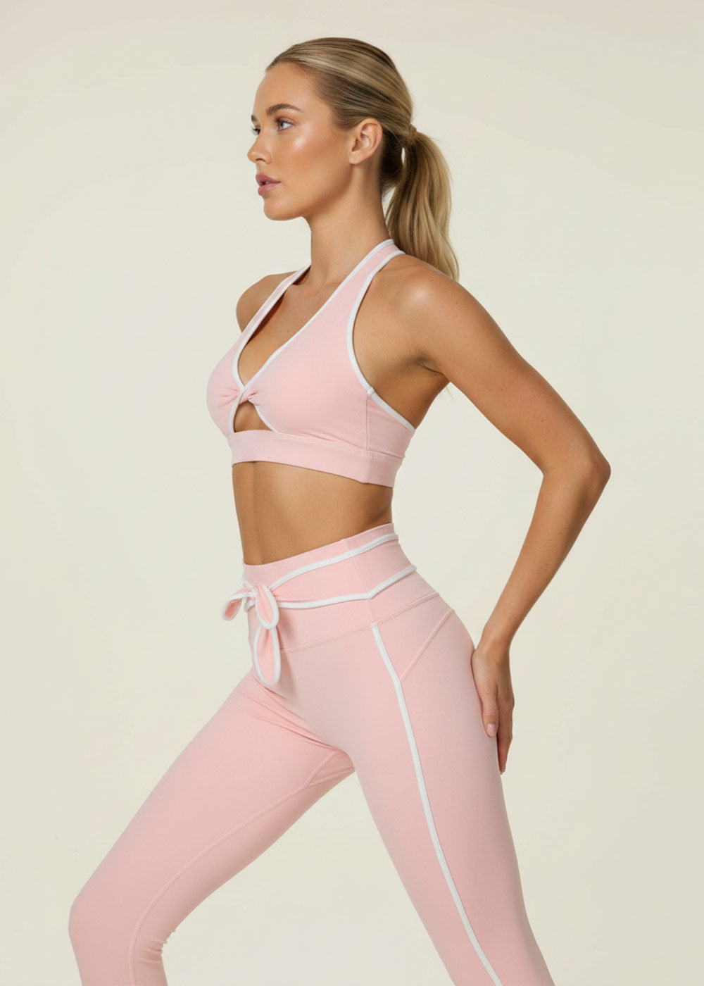 V‑Neck Front Knot Halter Twist Cut‑Out Sports Bra
