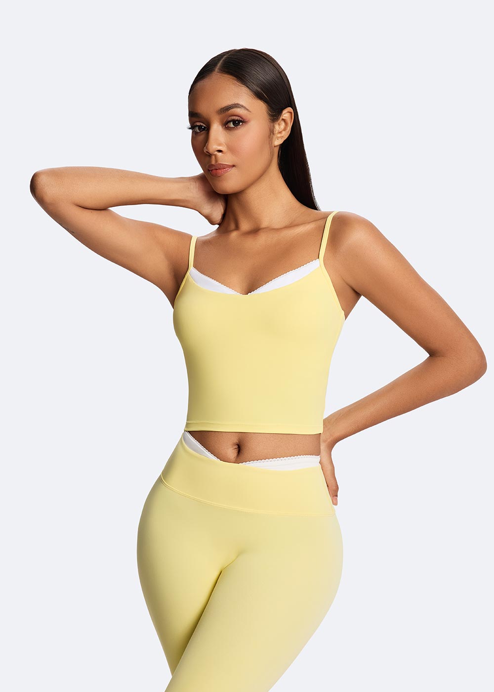 Lace Color-block Sports Bra Front Pose Close-up 2