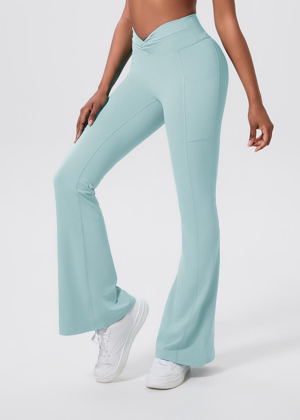 Twist-Waist Flare Leggings with Pockets