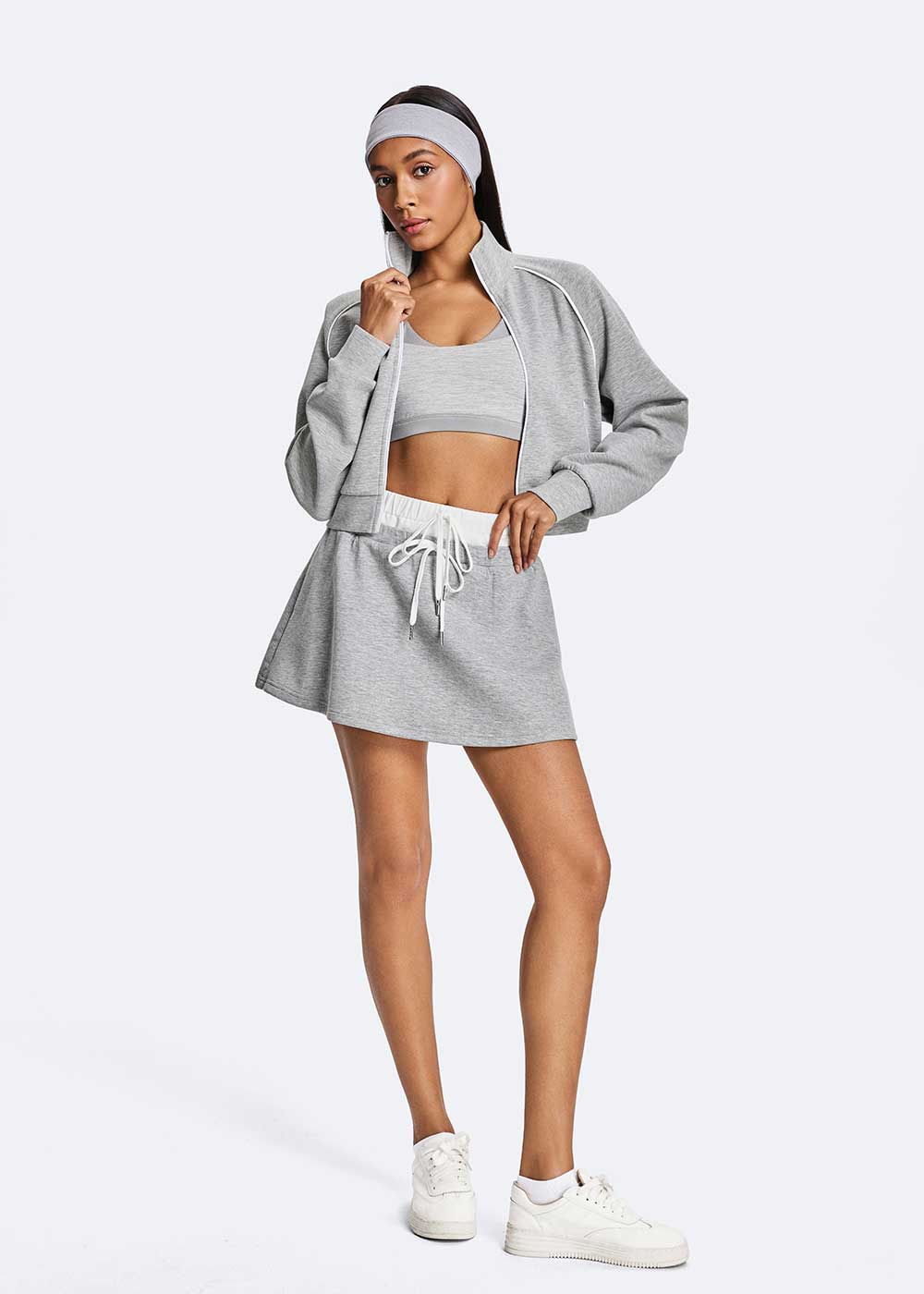 Cotton Blend Casual Drawstring A-Line Athletic Skort