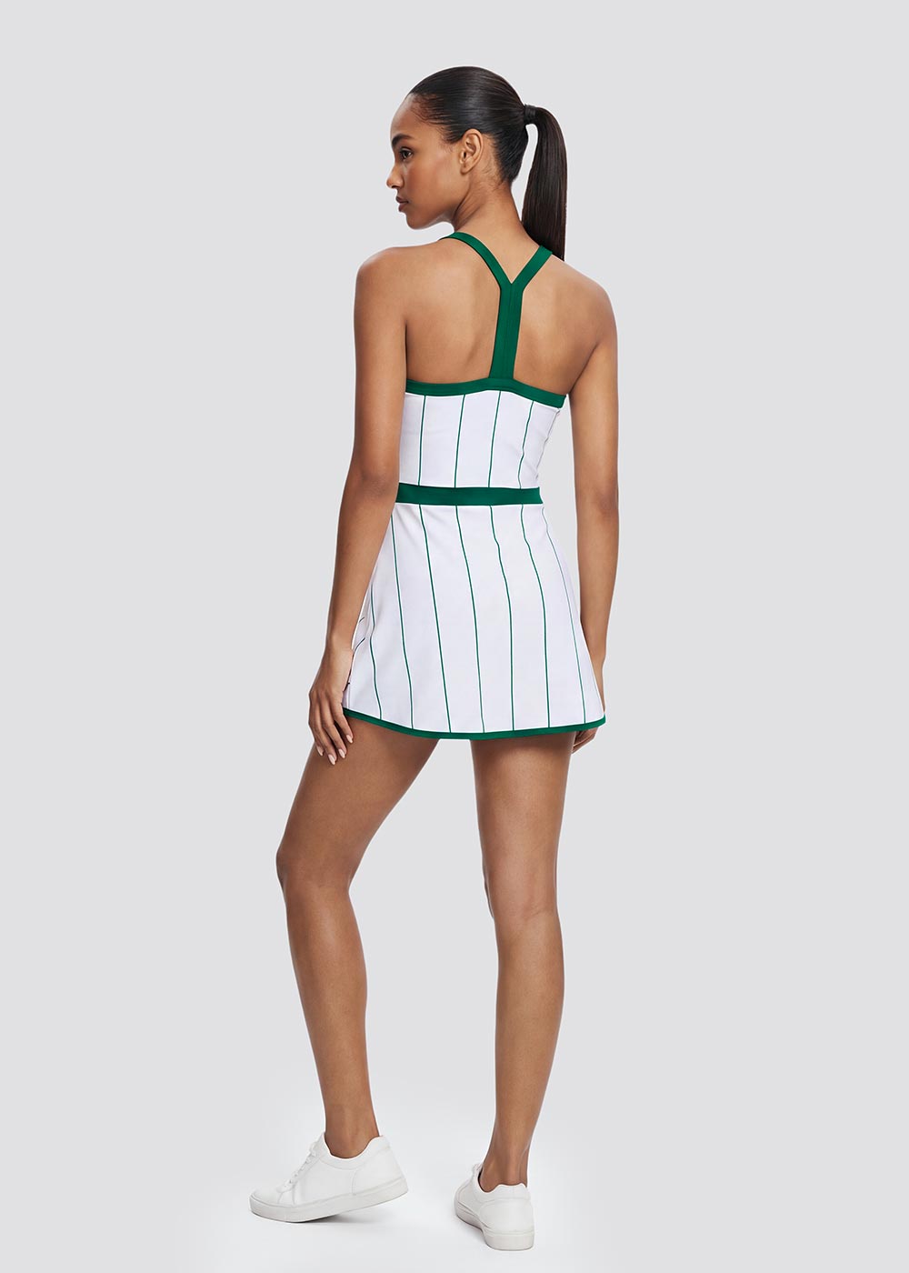 A classic tennis dress with contrasting color stripes