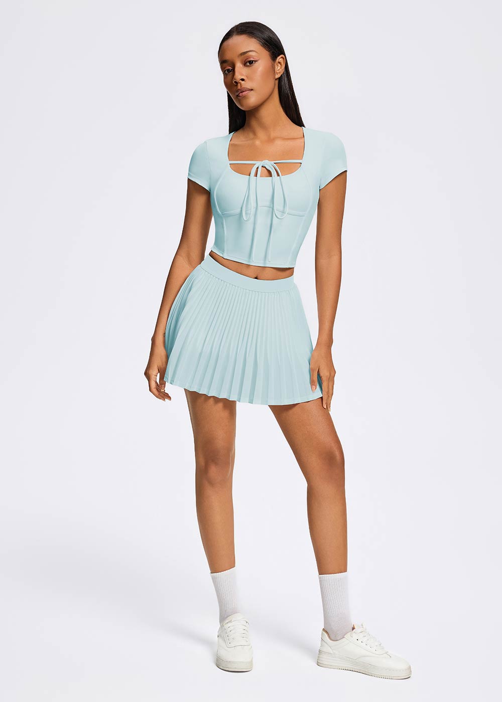 Square Neck Tie Front Crop Workout Top