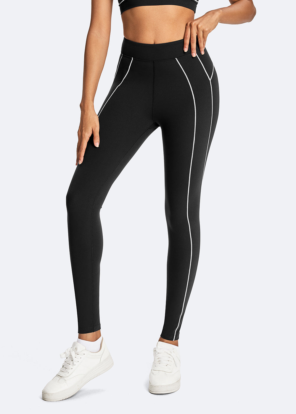 Contrast Stitching High Waist Yoga Leggings - front