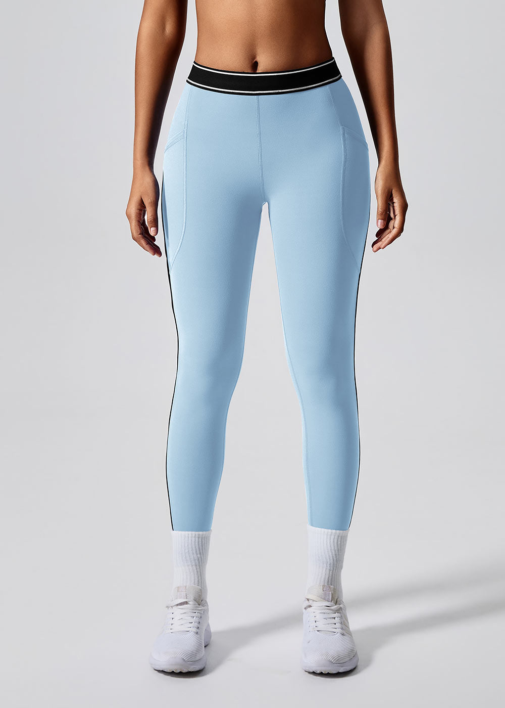 Contrast Waist Pocket Leggings with Butt-Lifting Design