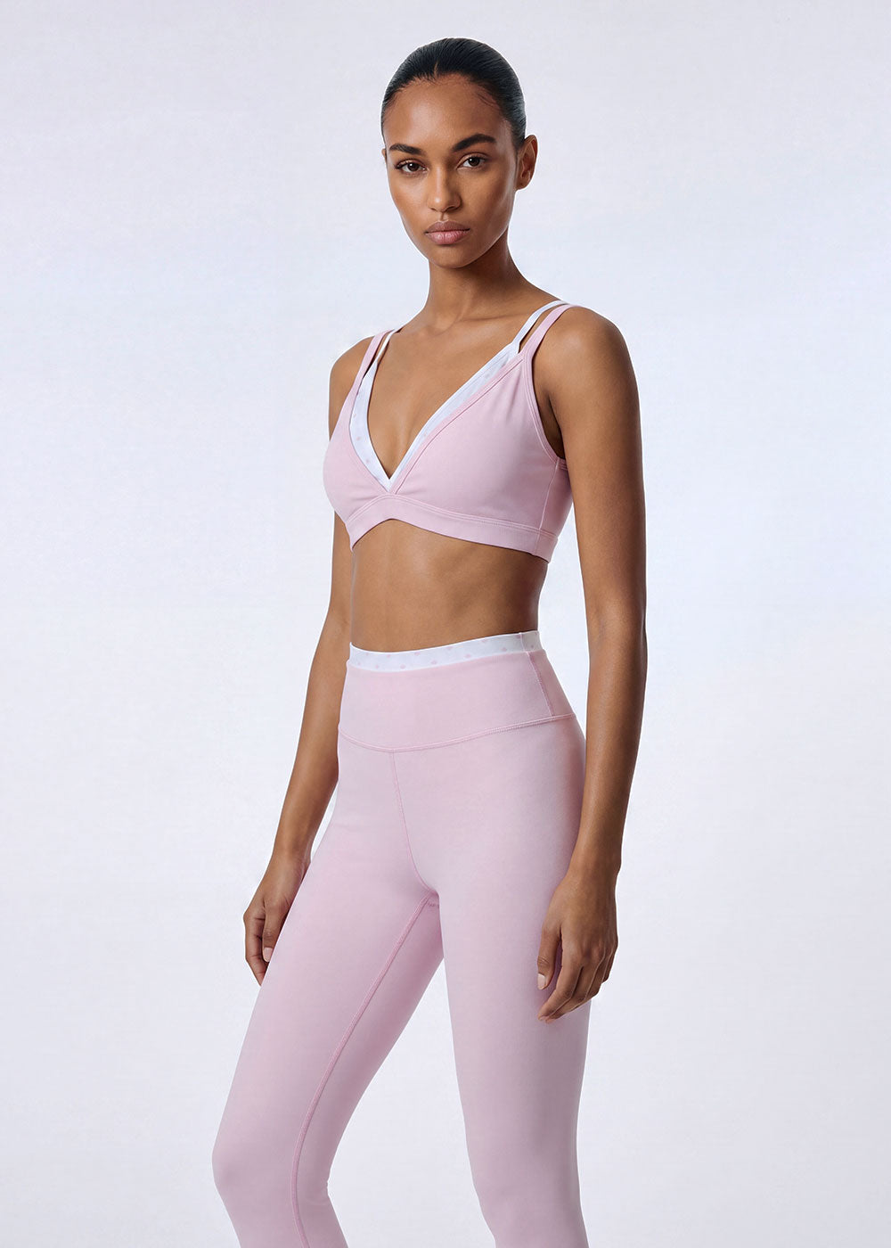 Deep V Contrast Trim Print Sports Bra