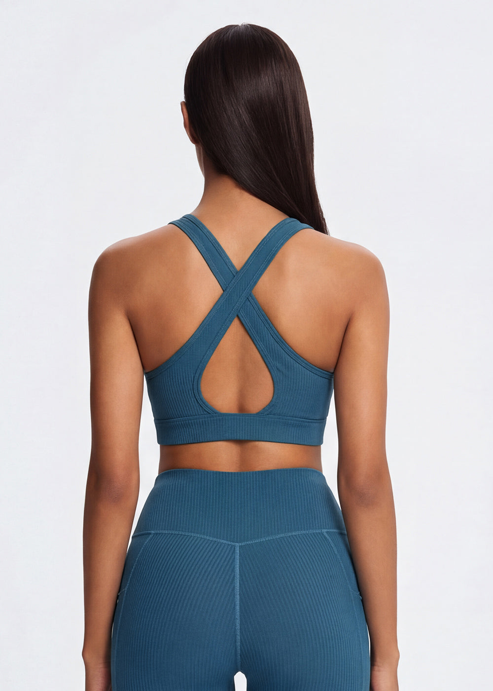 Ribbed Crisscross Back Yoga Bra - back