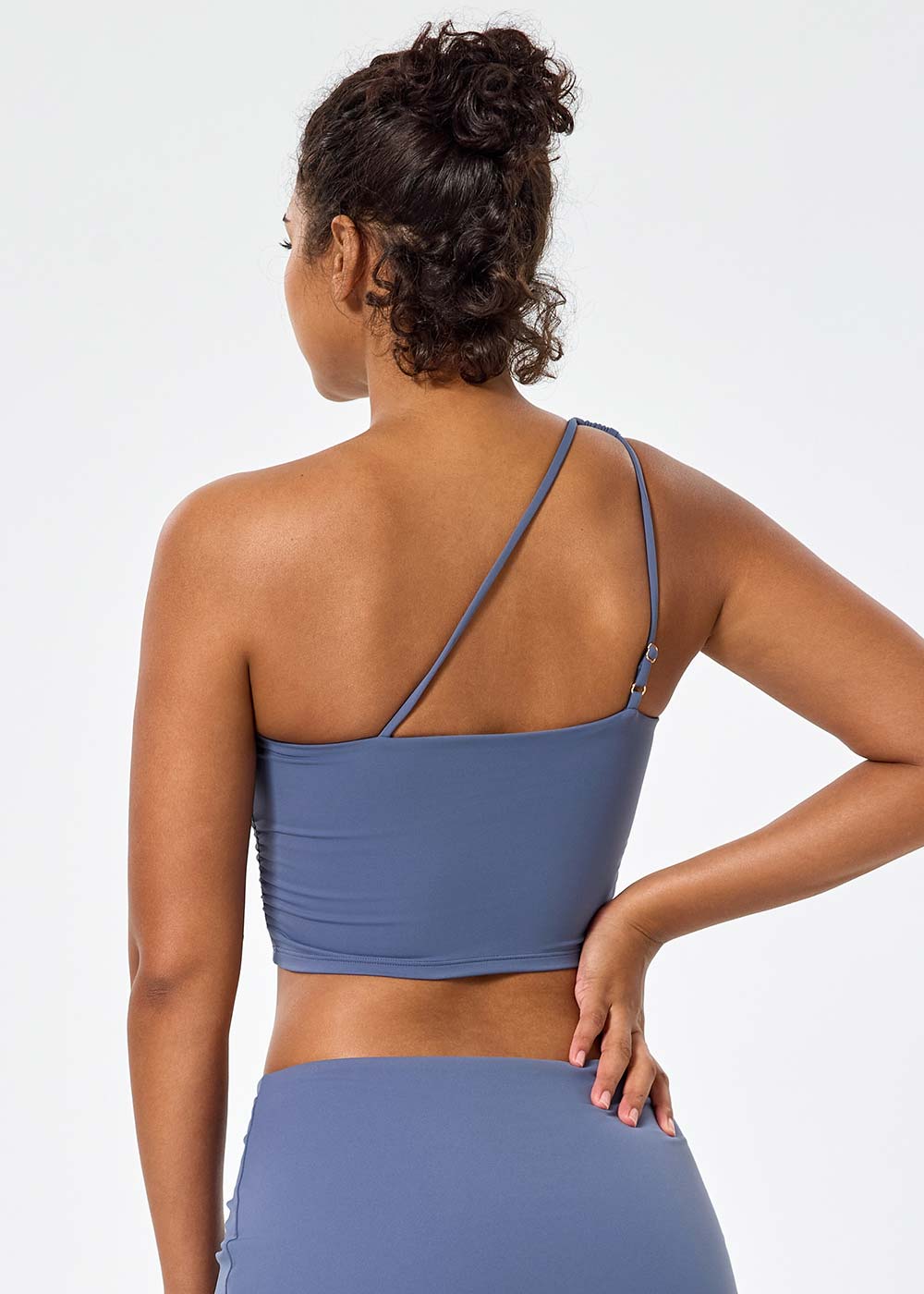 One-Shoulder Ruched Sports Crop Top
