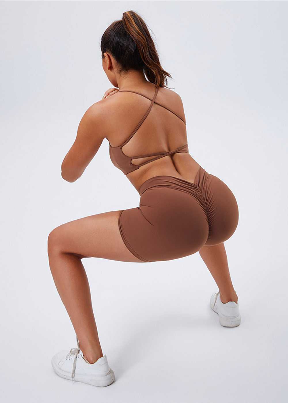 Ruched Crisscross Back Sports Bra - 
V-Waist Ruched Yoga Shorts