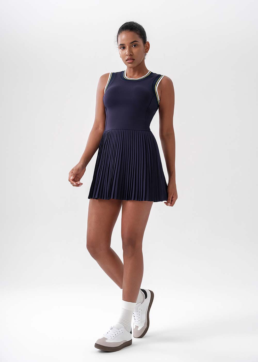 Color Trim Sleeveless Pleated Tennis Dress