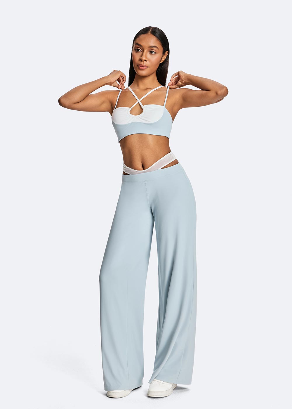 Pleated Color-blocking Bra Front full body pose display