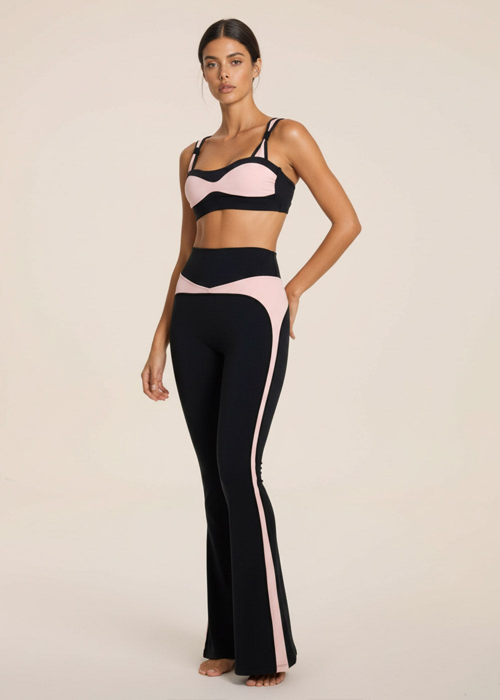 Contrast V-Waist Side-Stripe Flare Pants