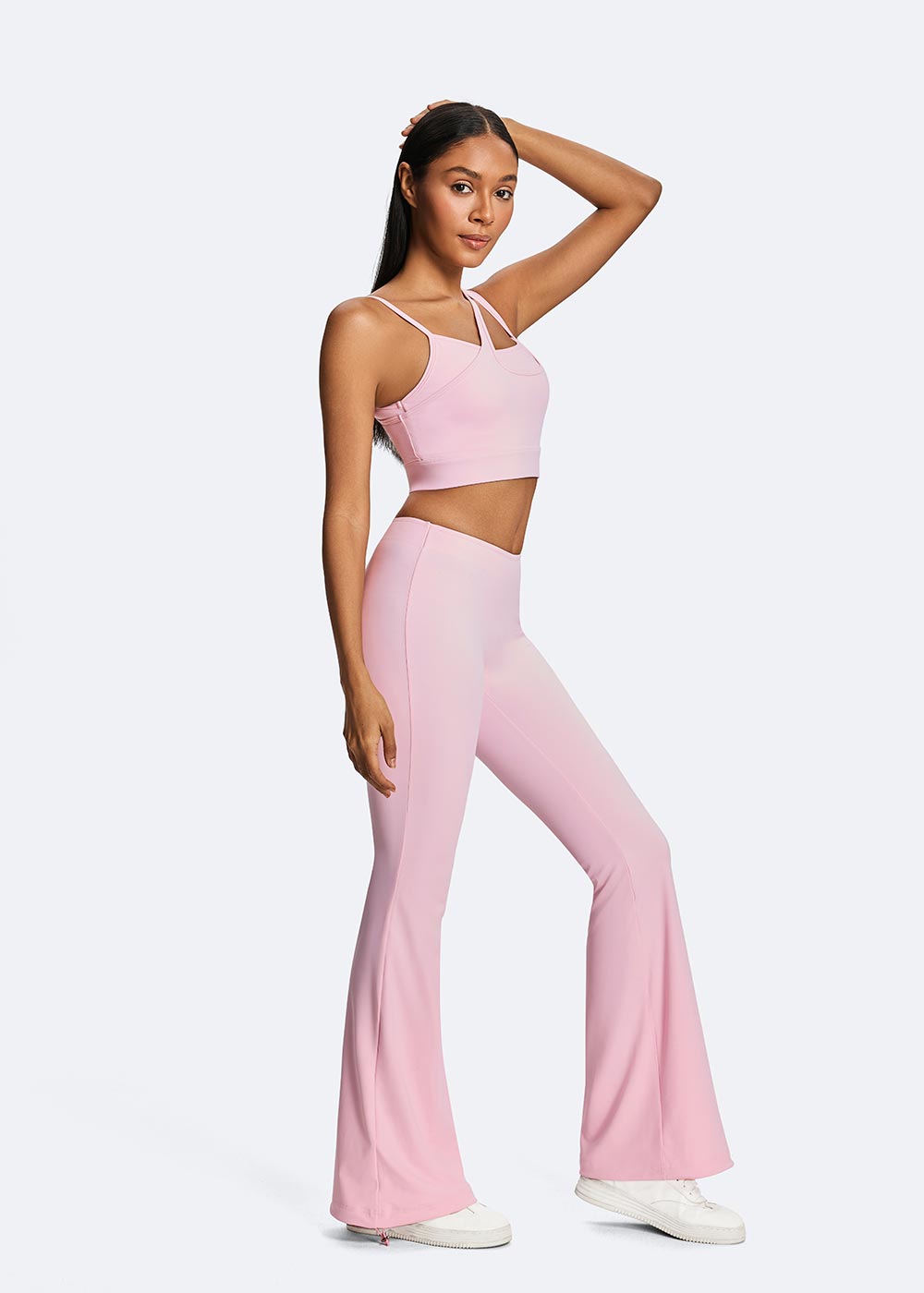 Women's Waist Flared Pants Pink Pose 1