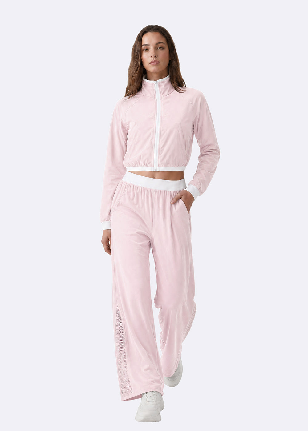 Color-Block Mesh Wide Leg Track Pants