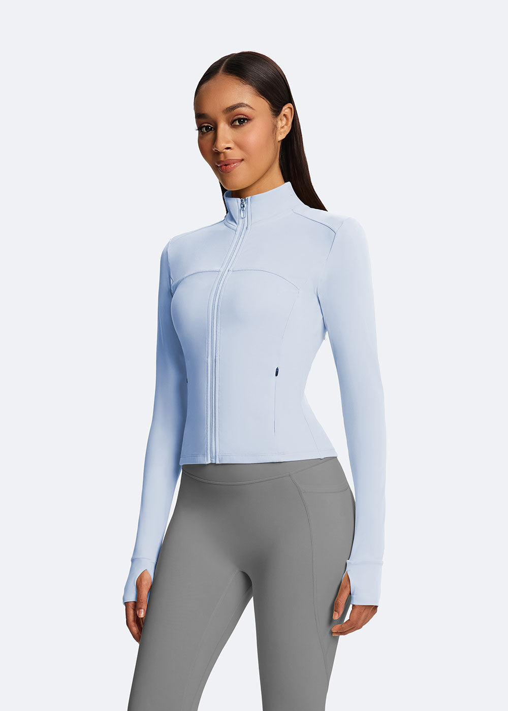 Cropped Zip-Up Athletic Jacket with Thumb Holes