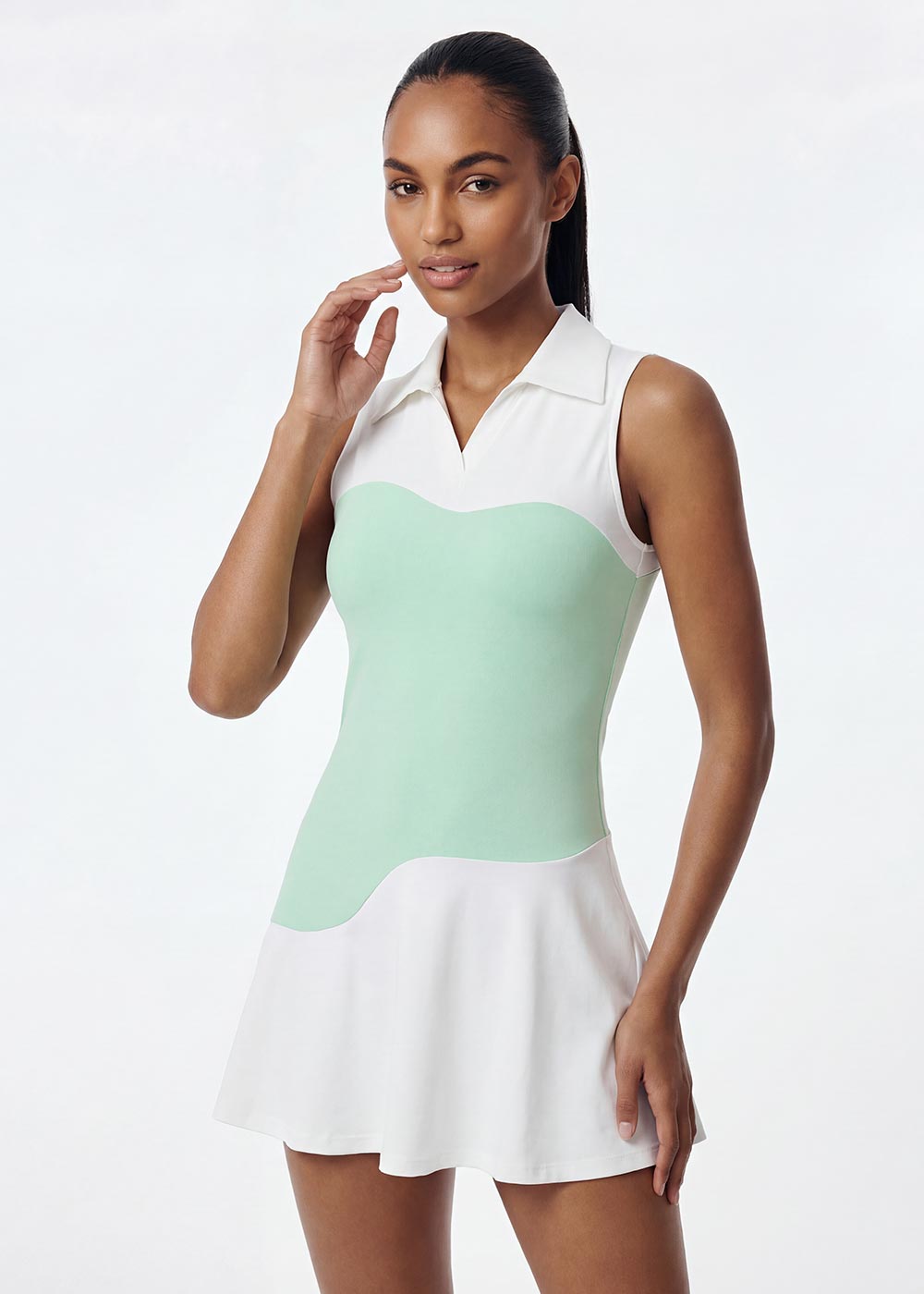 Lapel Color-blocking Square Professional Tennis Dress