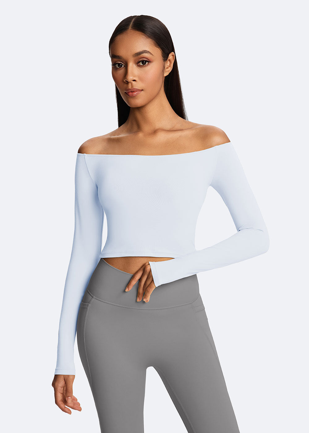 Off-Shoulder Cropped Long-Sleeve Top