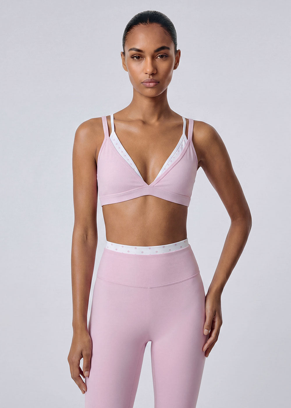 Deep V Contrast Trim Print Sports Bra