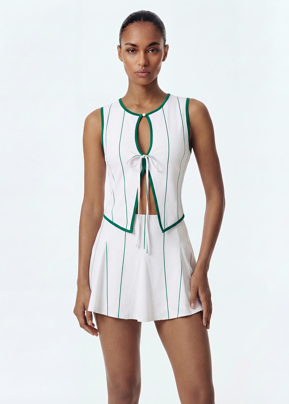 Striped Color-blocking Pleated Skirt