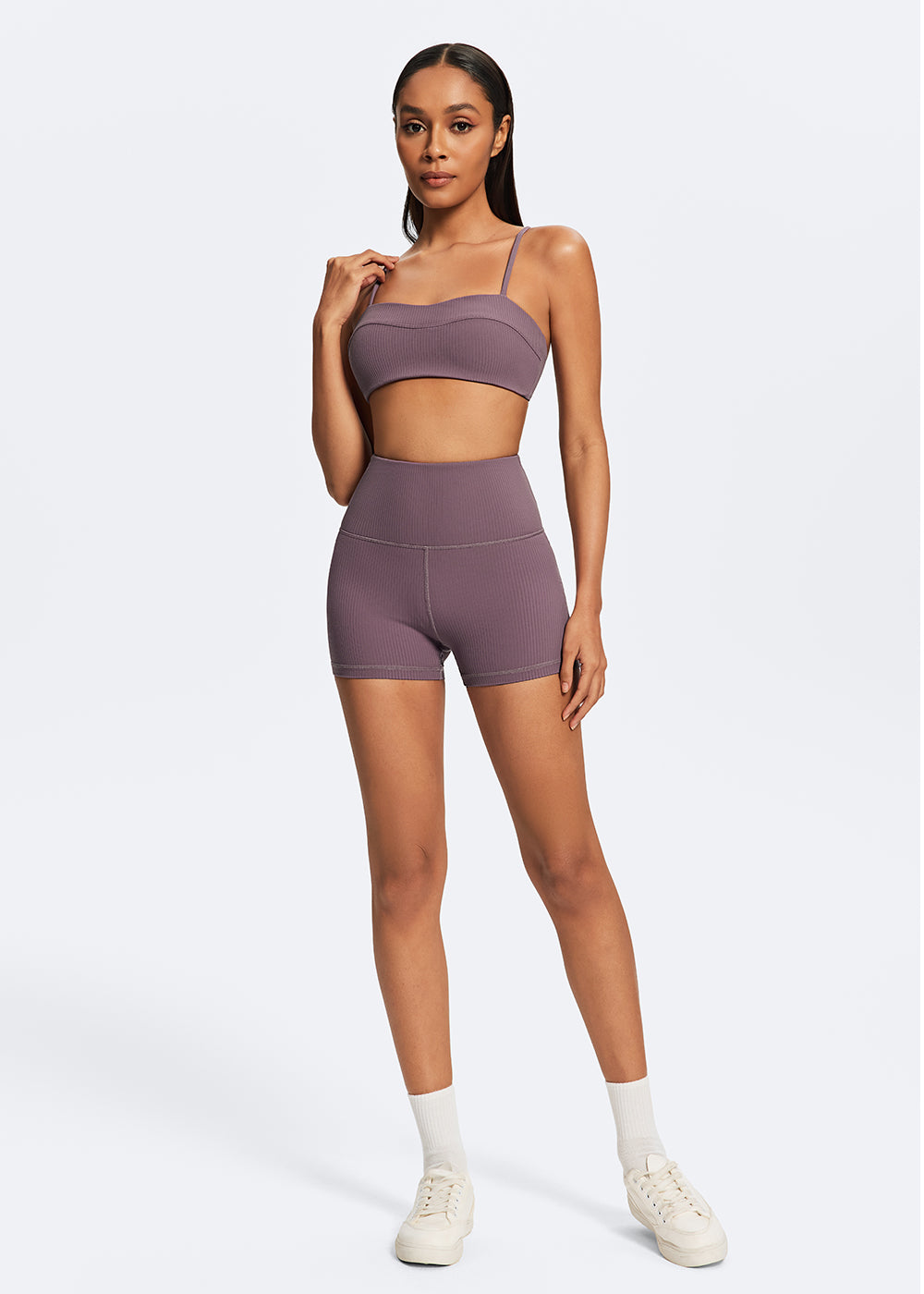 Ribbed Sports Bra with Heart Buckle - fullbody1