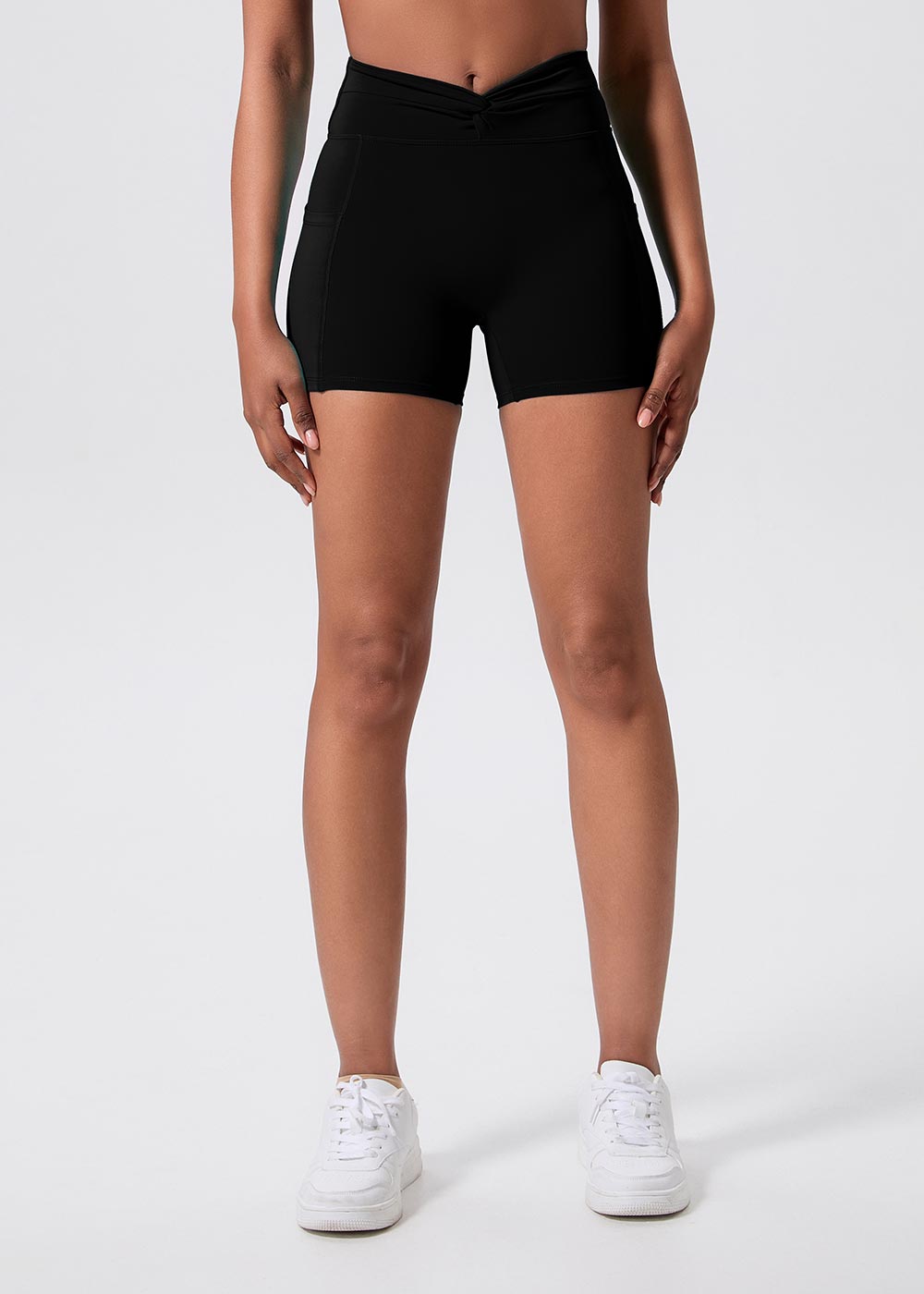 Twist-Waist Biker Shorts with Pockets