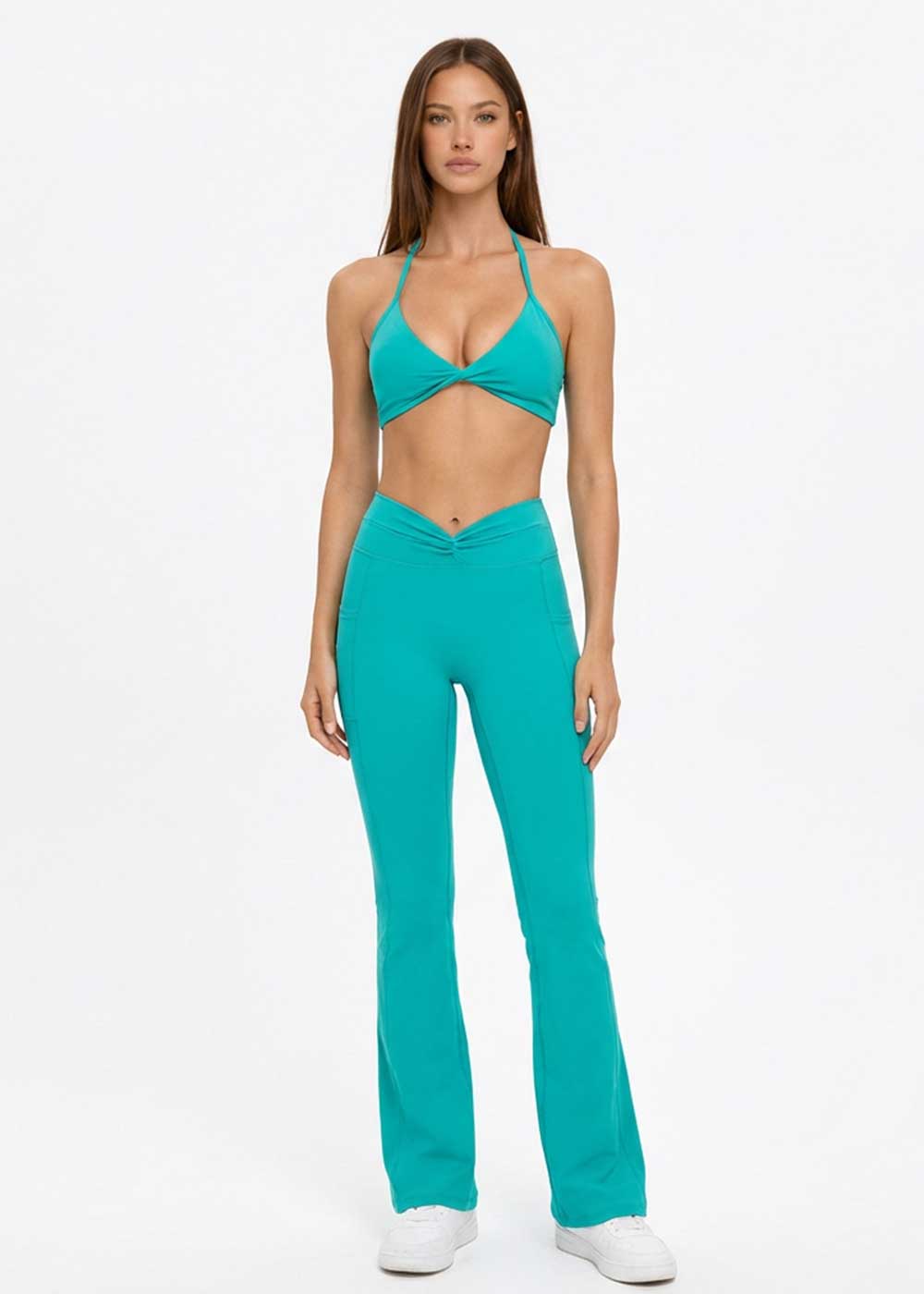 Twist-Front Halter Sports Bra