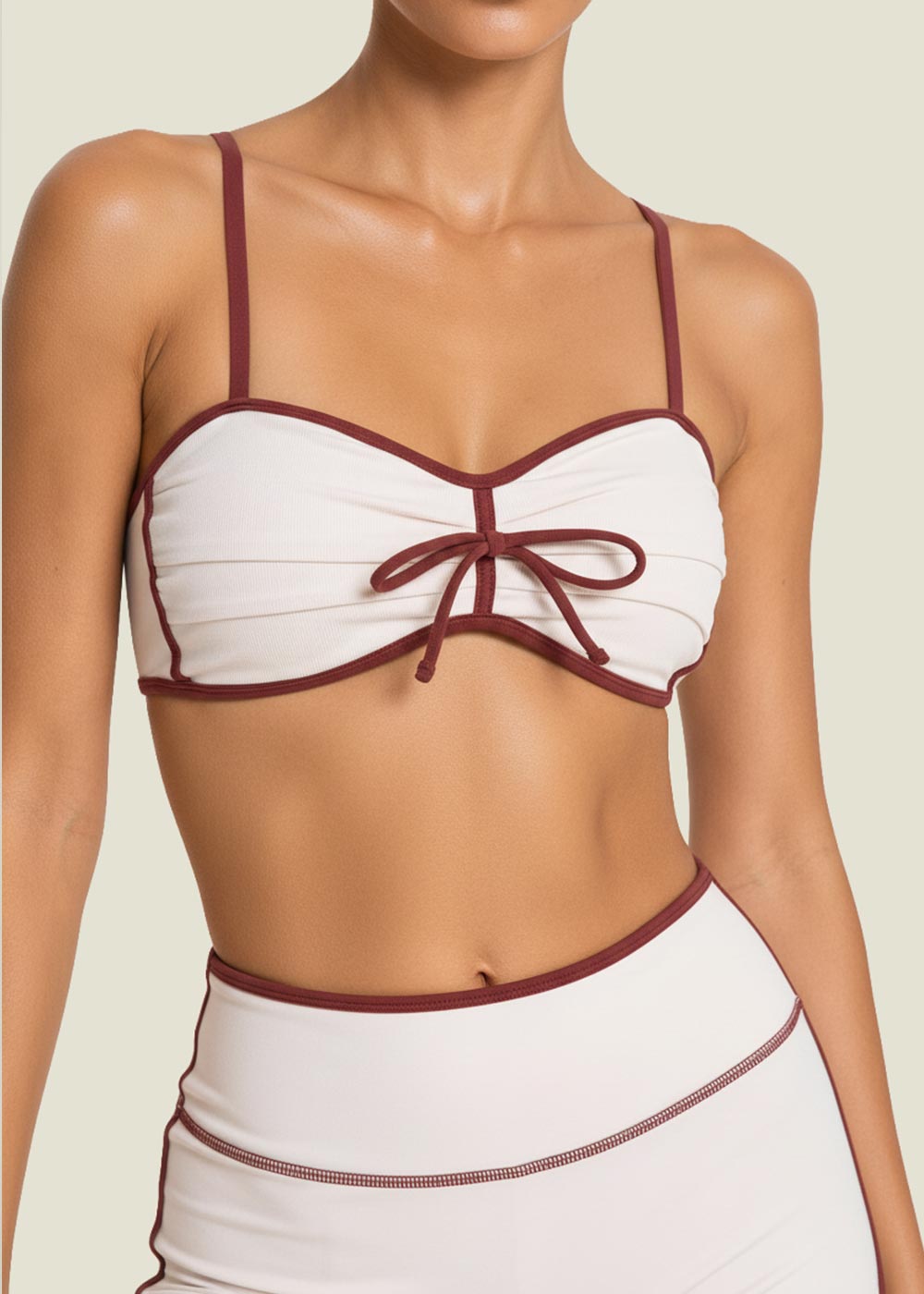 Sweetheart Neck Tie‑Front Spaghetti Strap Fitness Bra