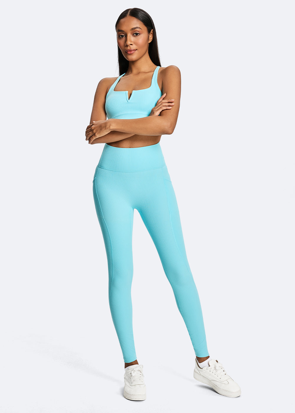Ribbed High-Waist Pocket Gym Leggings - fullbody