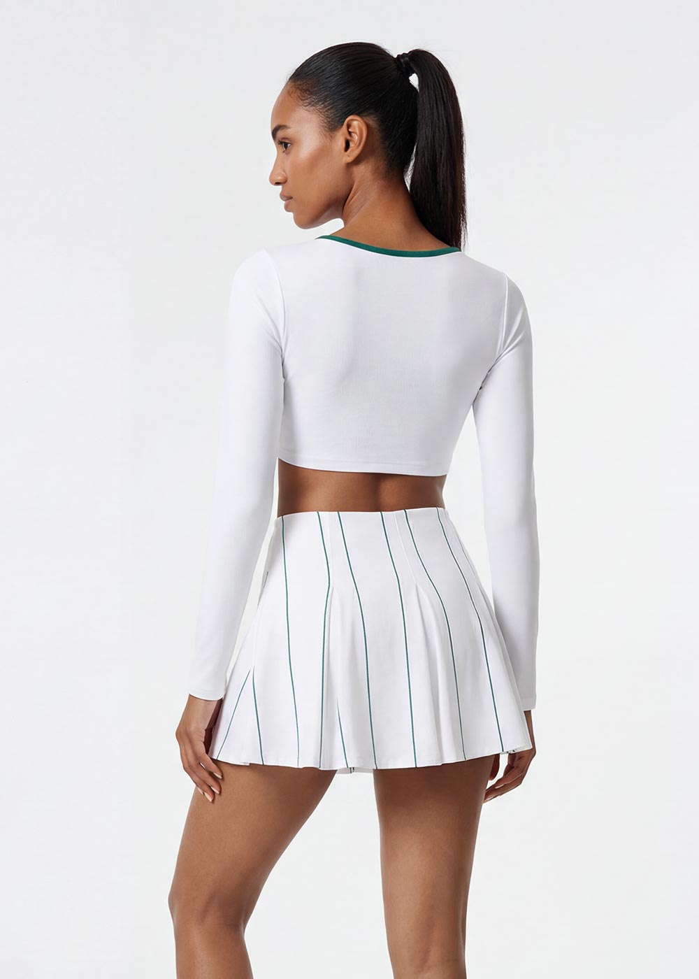 Striped Color-blocking Crop Top with Long Sleeves