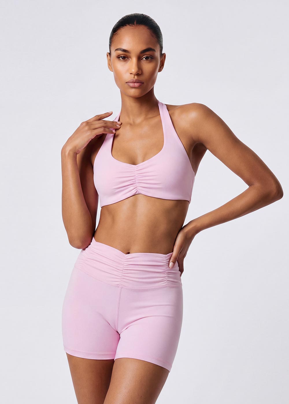 Halter Ruched V Neck Sports Bra