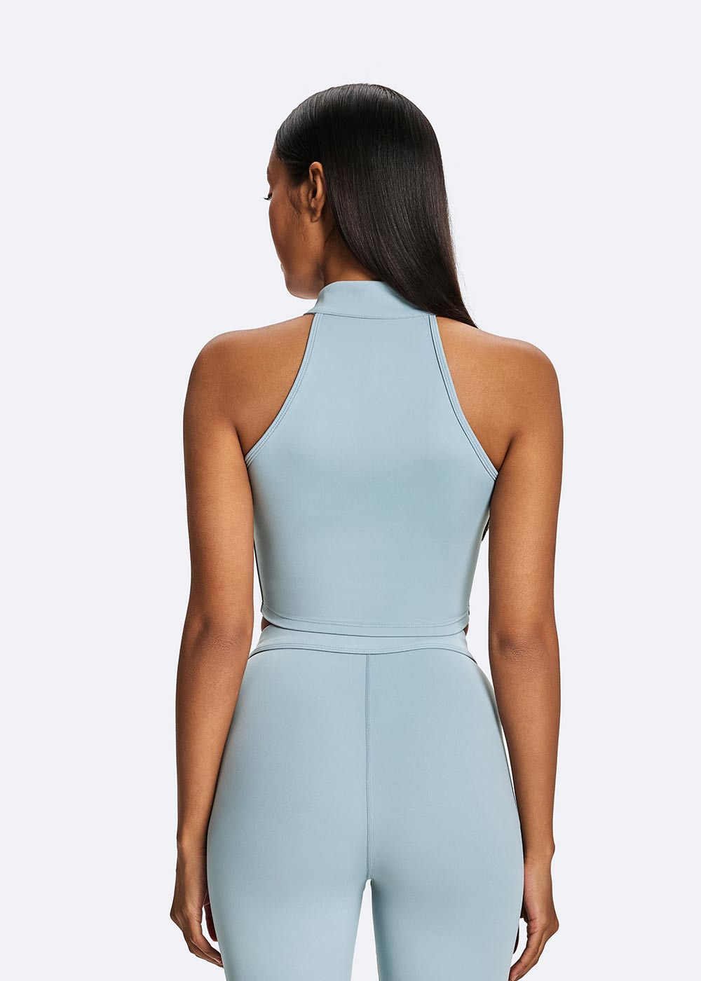 Zip-Up Halter Neck Sports Bra with Rivet