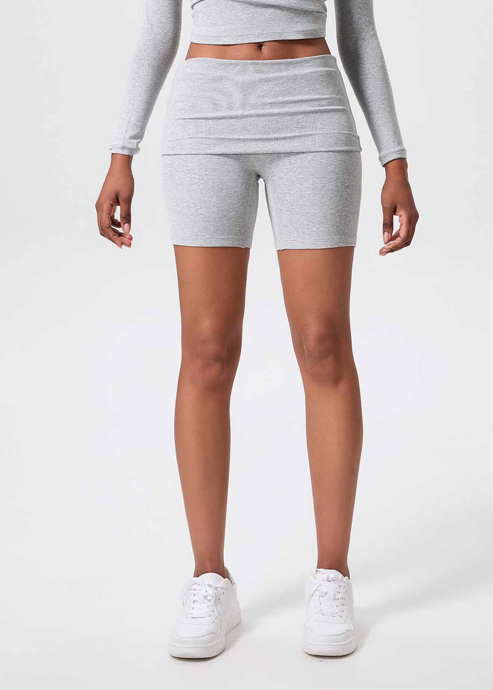 Fold Over High Waist Ribbed Workout Shorts