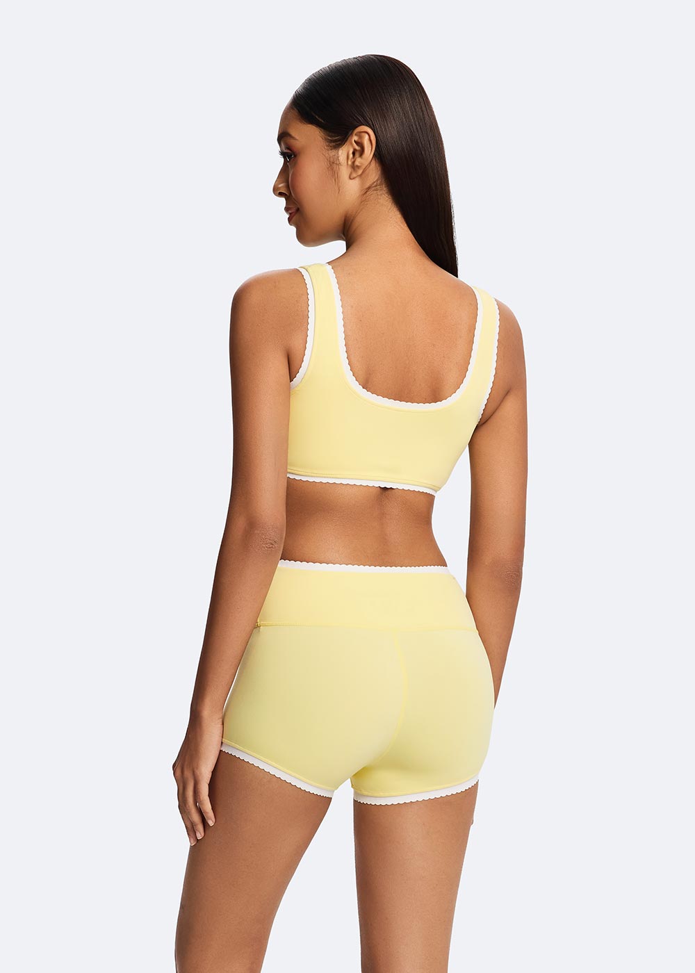Contrasting Color Yellow Lace Shorts Close up of left buttock 2