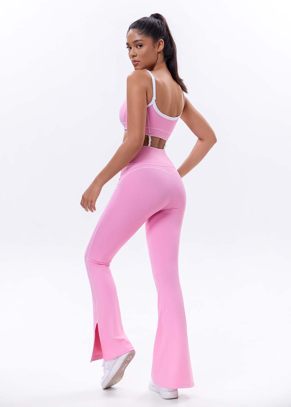 High-Waist Flared Leggings with Slit Hem
