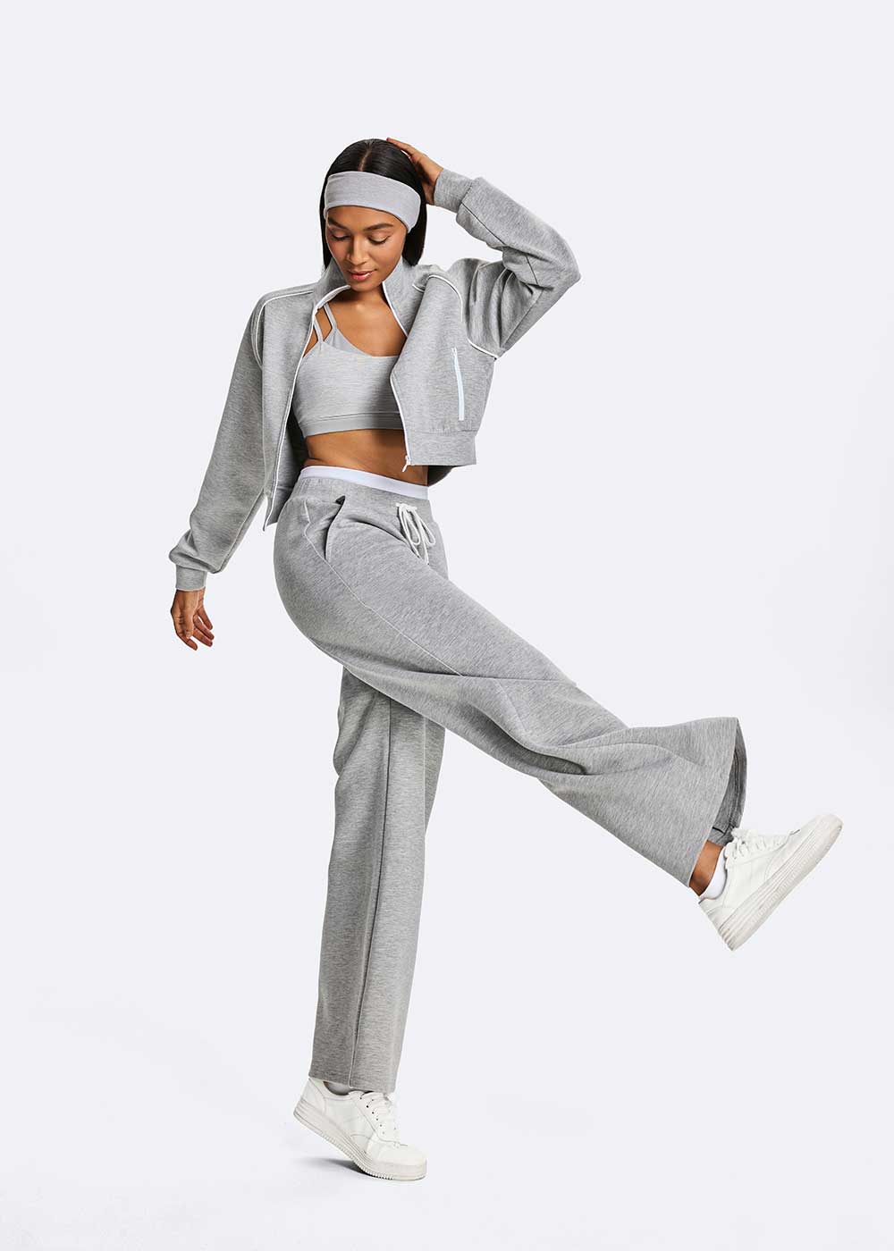 Zip-Up Athletic Contrast Stitch Cropped Track Jacket