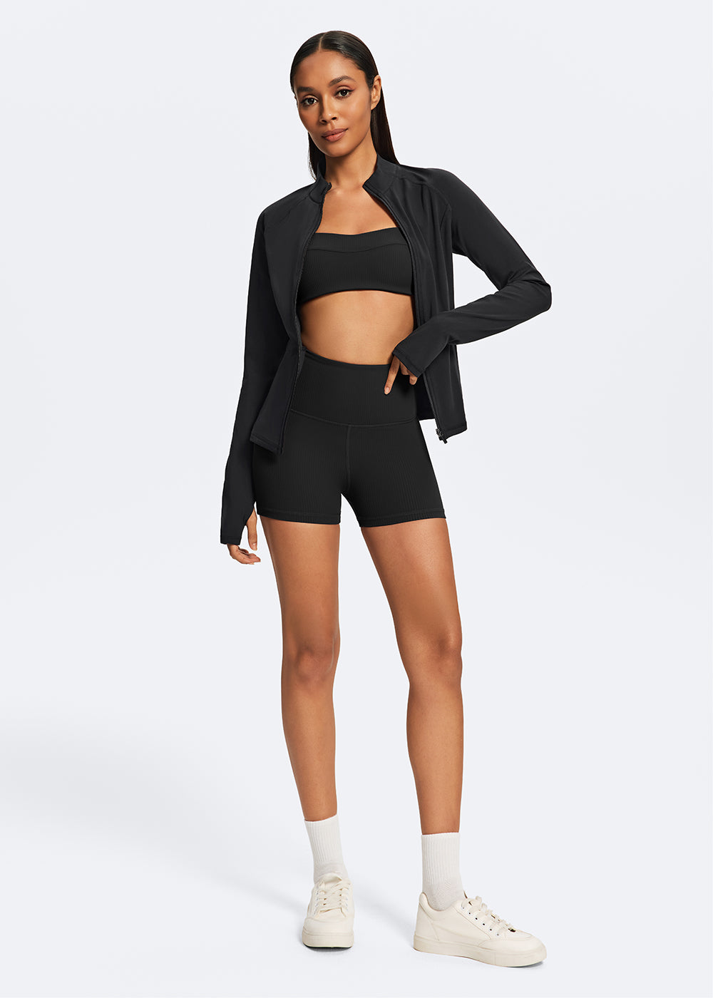 Ribbed Sports Bra with Heart Buckle - fullbody