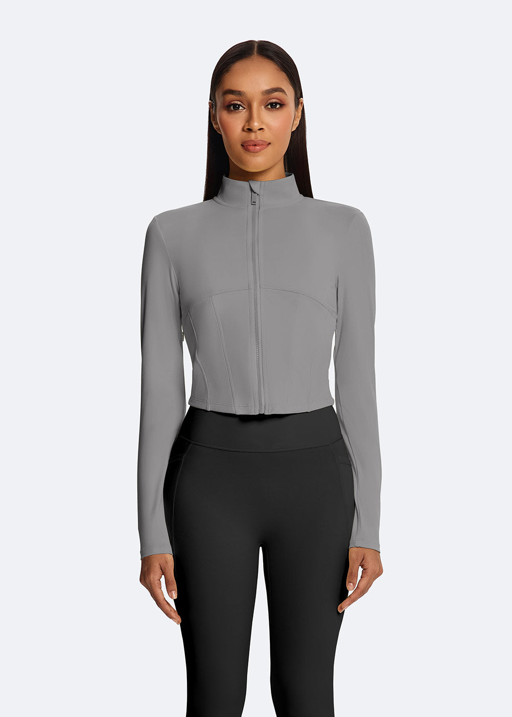 Cropped Zip-Up Mock Neck Sports Jacket