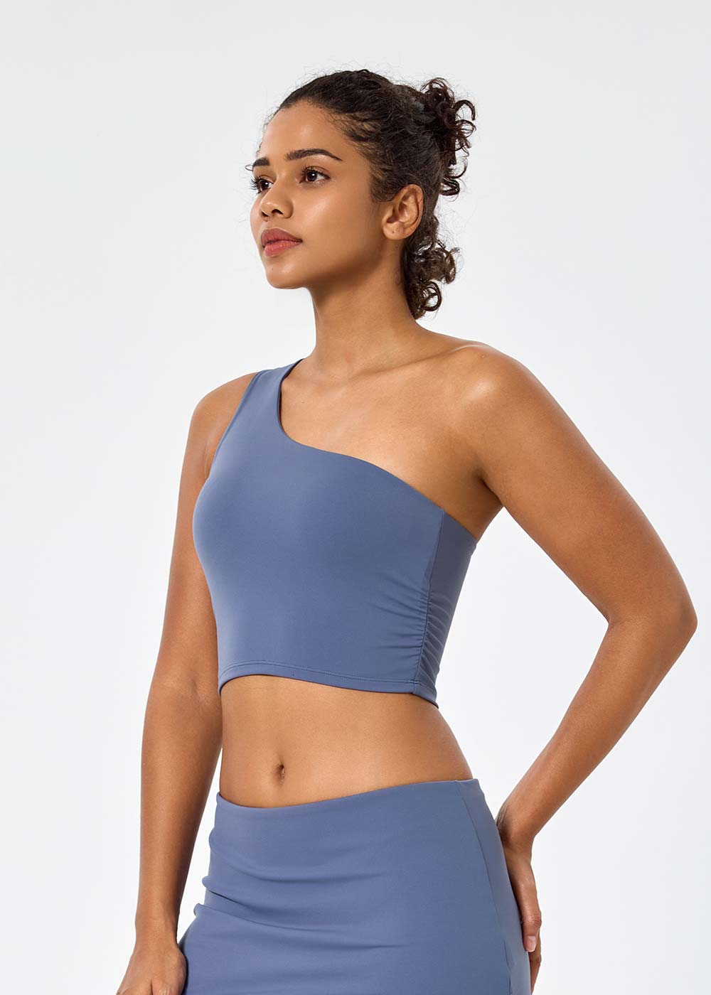 One-Shoulder Ruched Sports Crop Top