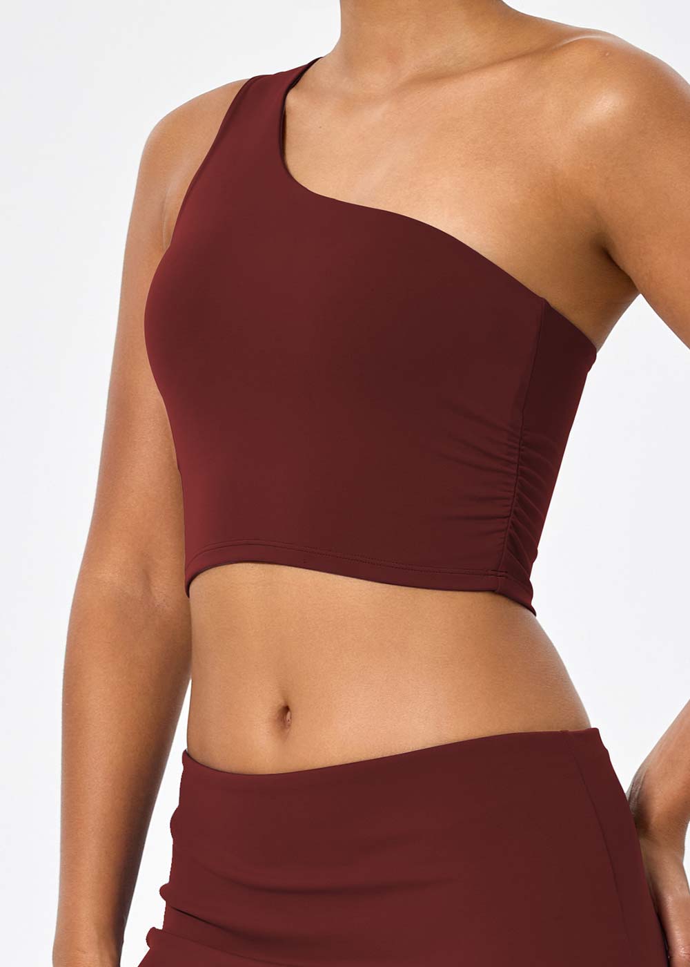 One-Shoulder Ruched Sports Crop Top