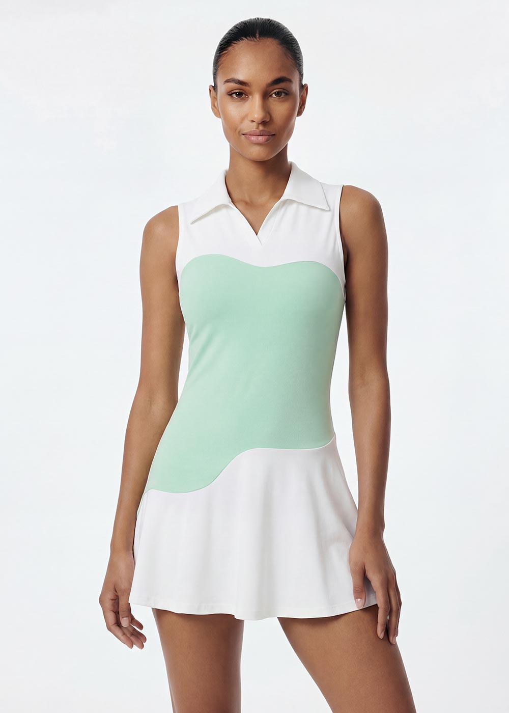 Lapel Color-blocking Square Professional Tennis Dress