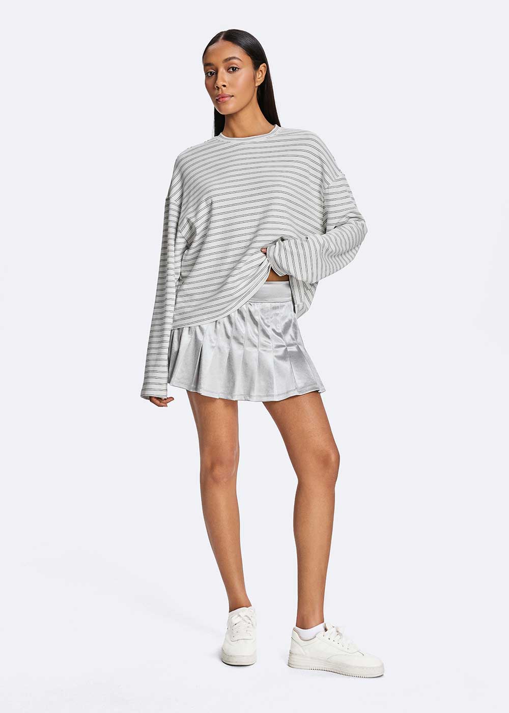Striped Laid-Back Drop Shoulder Long Sleeve Top