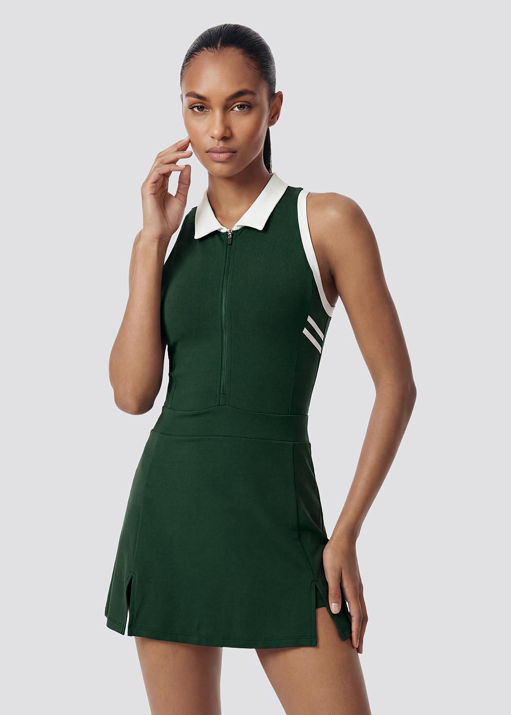 Front Middle Zipper Contrasting Color Tennis Dress